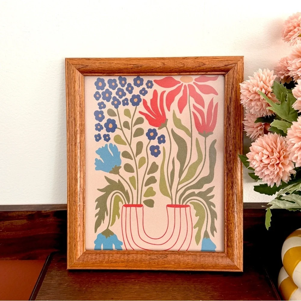 Scandinavian Floral Flowers in a Vase Still Life Canvas Art Print Wood Framed